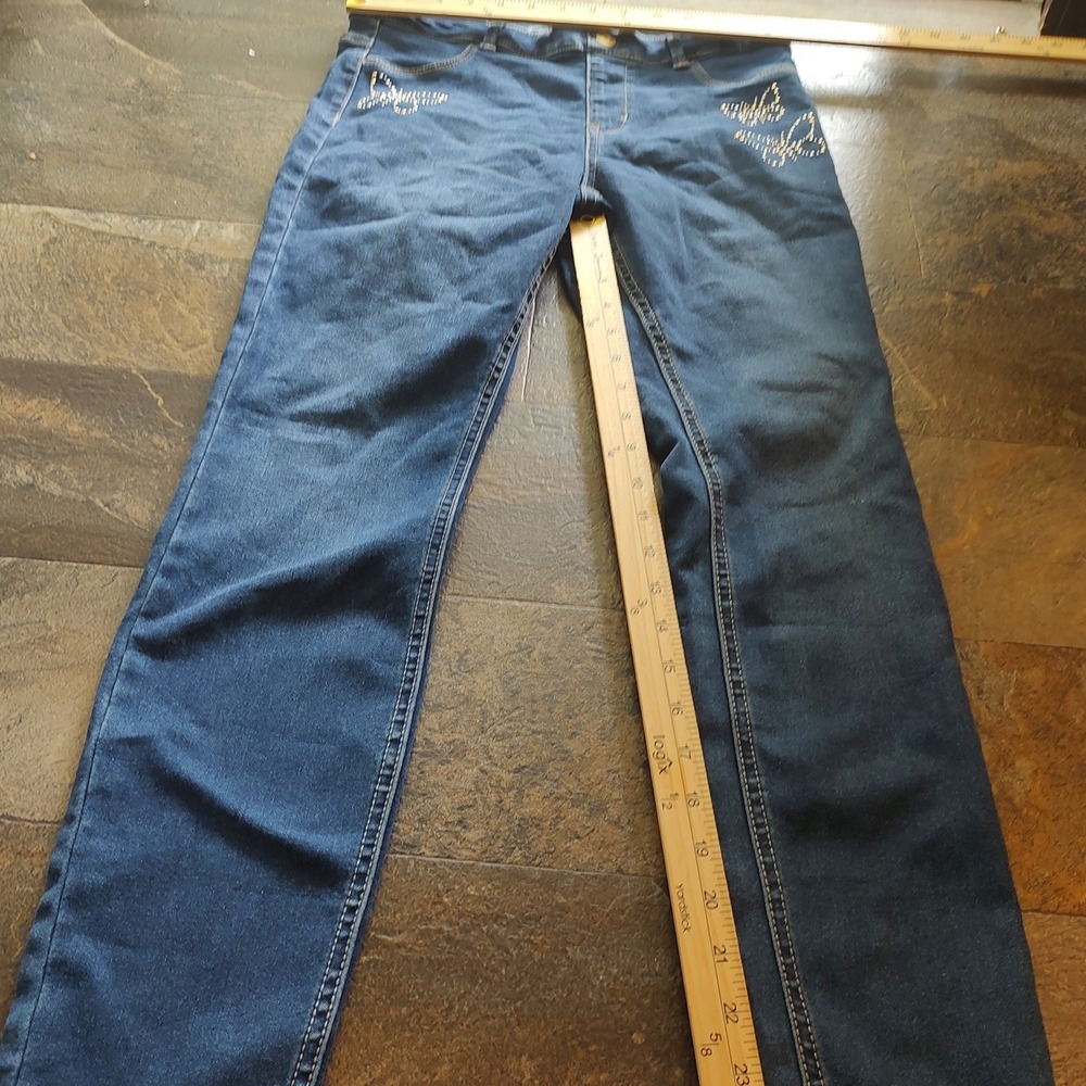 Unbranded Butterfly Rhinestone‎ Jeggings Kids XXL 18 Dark Blue Excellent Stretch